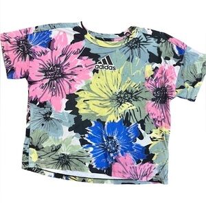 Adidas Floral Crop Top Loose Fit‎ T Shirt Colorful Girls Size Large 14 Hibiscus